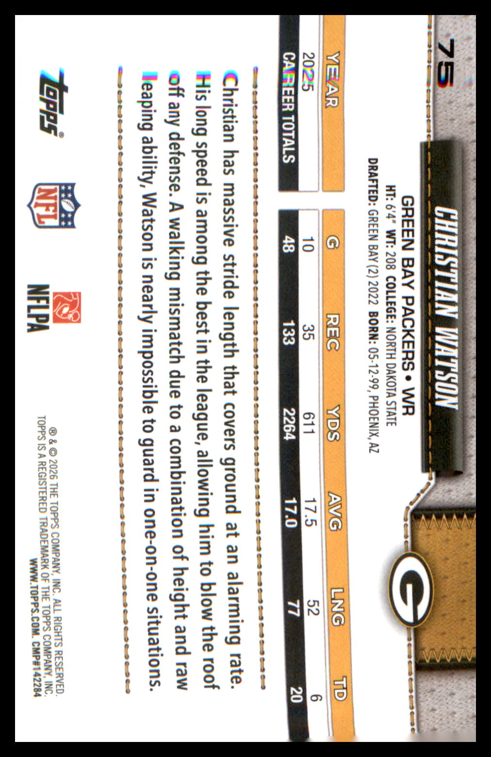 2026 Topps Flagship Football Base #75 Christian Watson