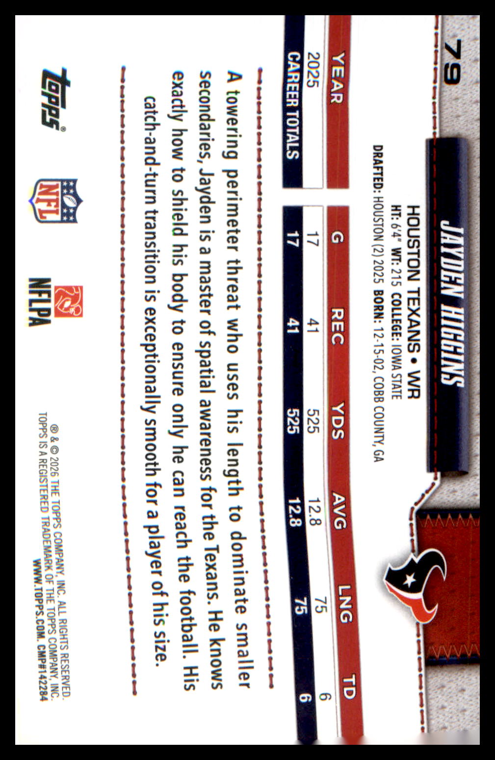 2026 Topps Flagship Football Base #79 Jayden Higgins