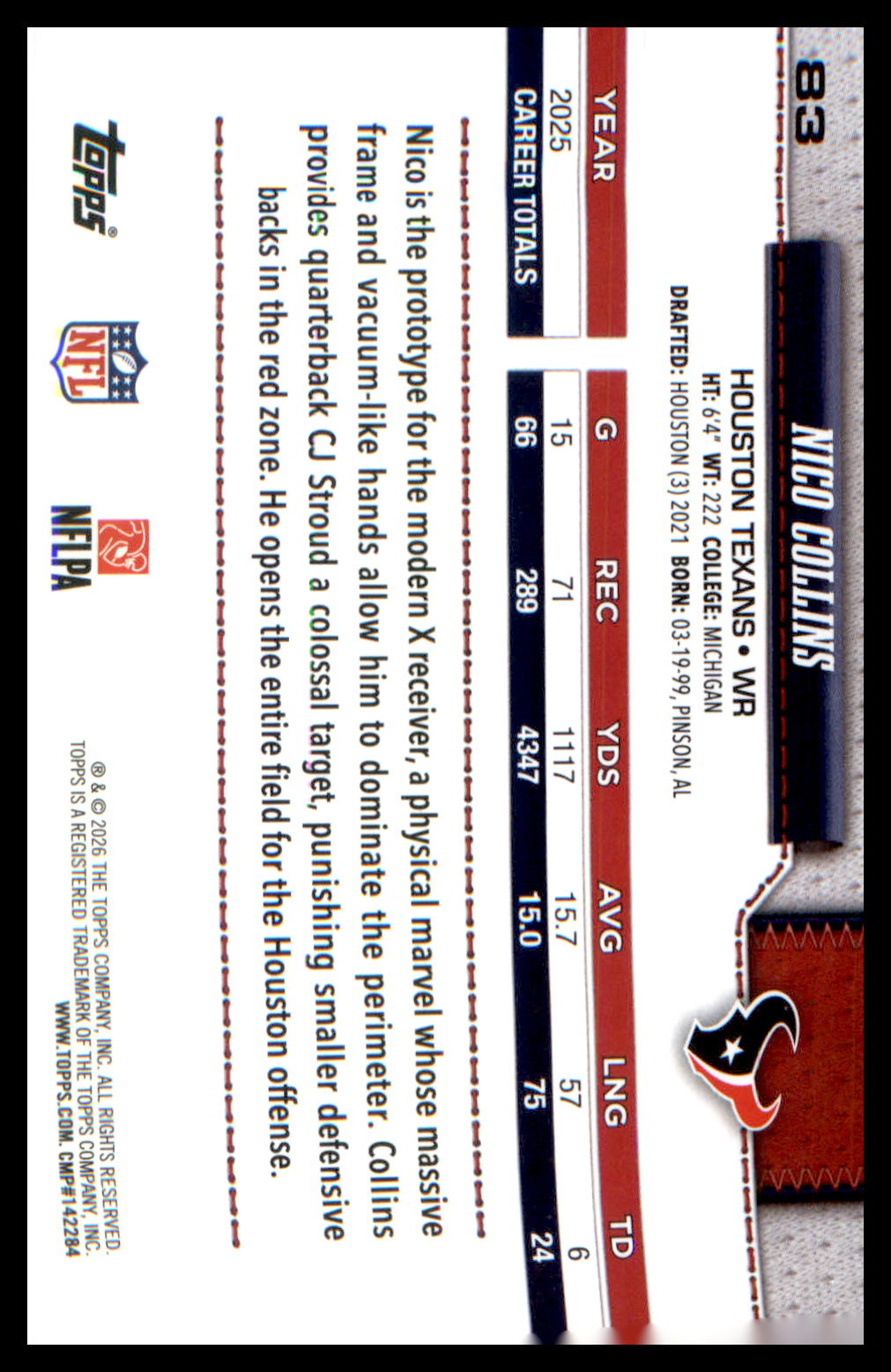 2026 Topps Flagship Football Base #83 Nico Collins