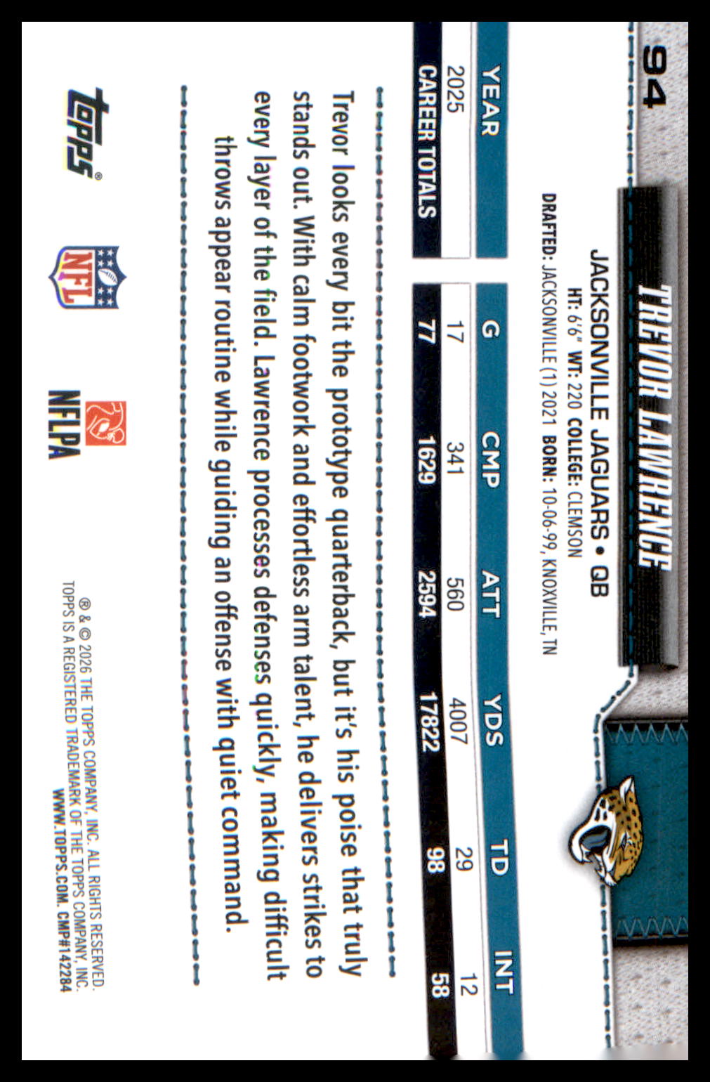 2026 Topps Flagship Football Base #94 Trevor Lawrence
