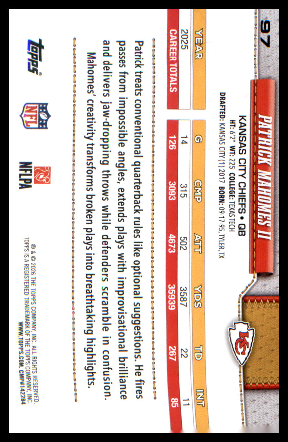 2026 Topps Flagship Football Base #97 Patrick Mahomes II