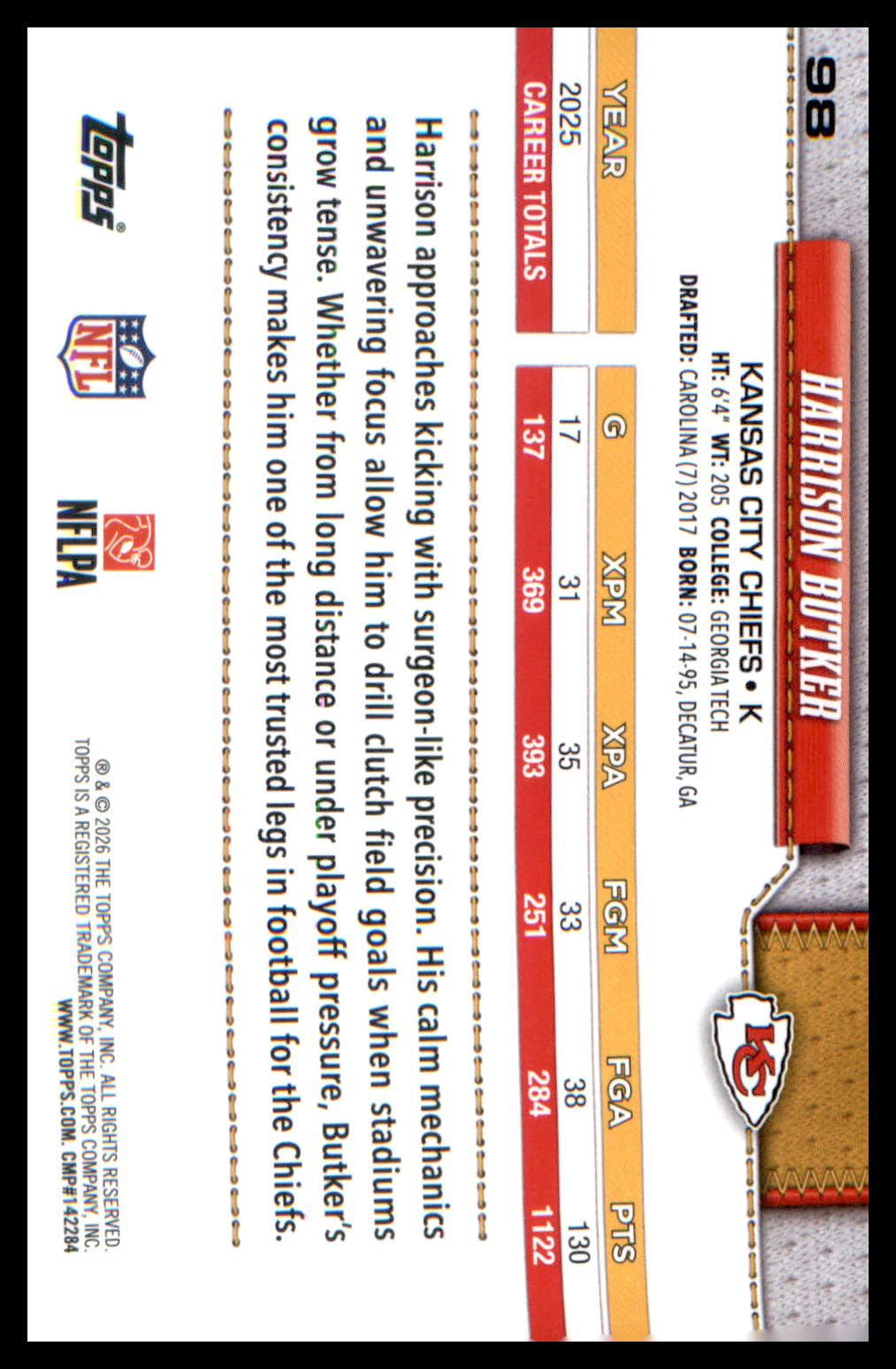 2026 Topps Flagship Football Base #98 Harrison Butker