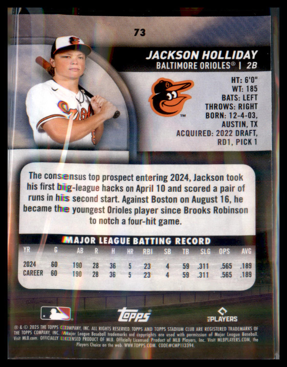 2025 Stadium Club #73 Jackson Holliday