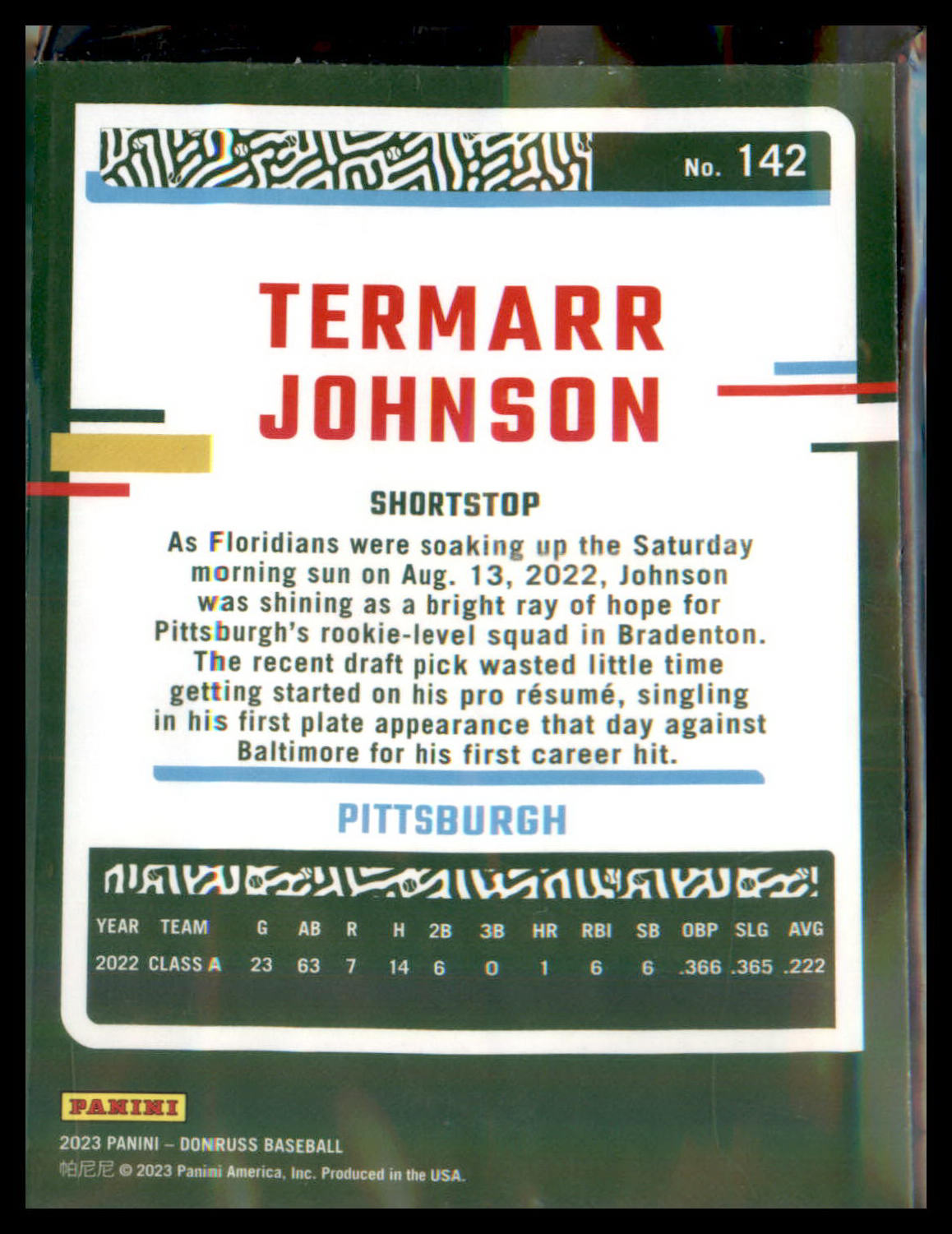 2023 Donruss Holo Red #142 Termarr Johnson SN #/2023