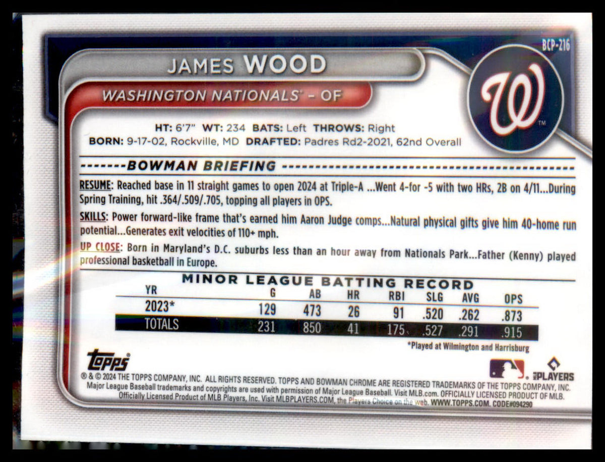 2024 Bowman Chrome Prospects Mojo Refractors #BCP-216 James Wood