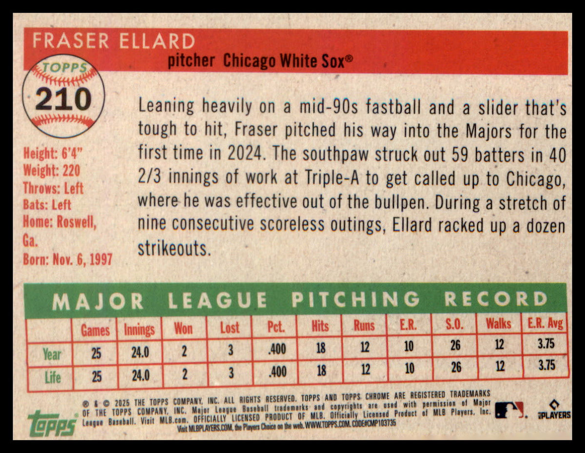 2025 Topps Chrome Platinum Prism Refractors #210 Fraser Ellard RC RC