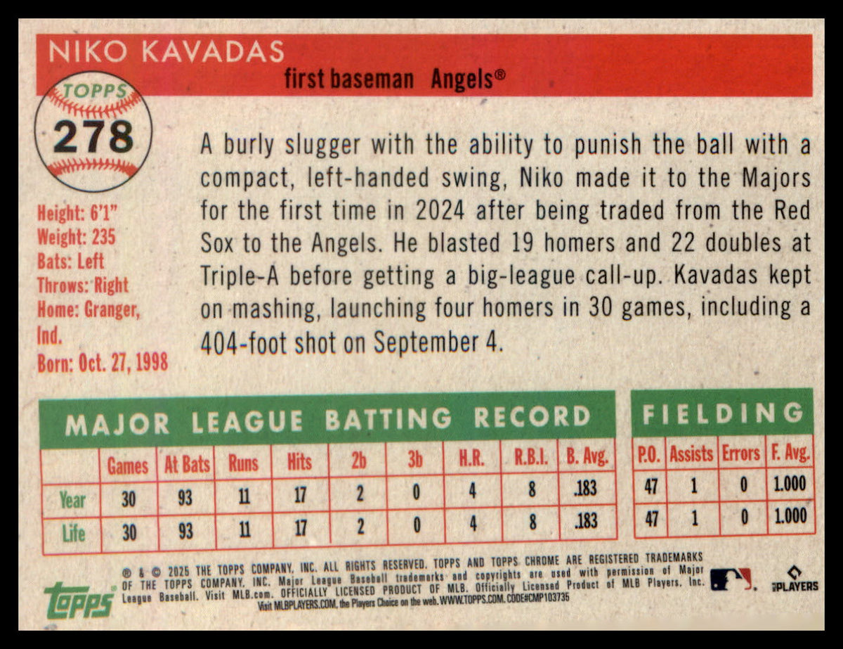 2025 Topps Chrome Platinum #278 Niko Kavadas RC RC