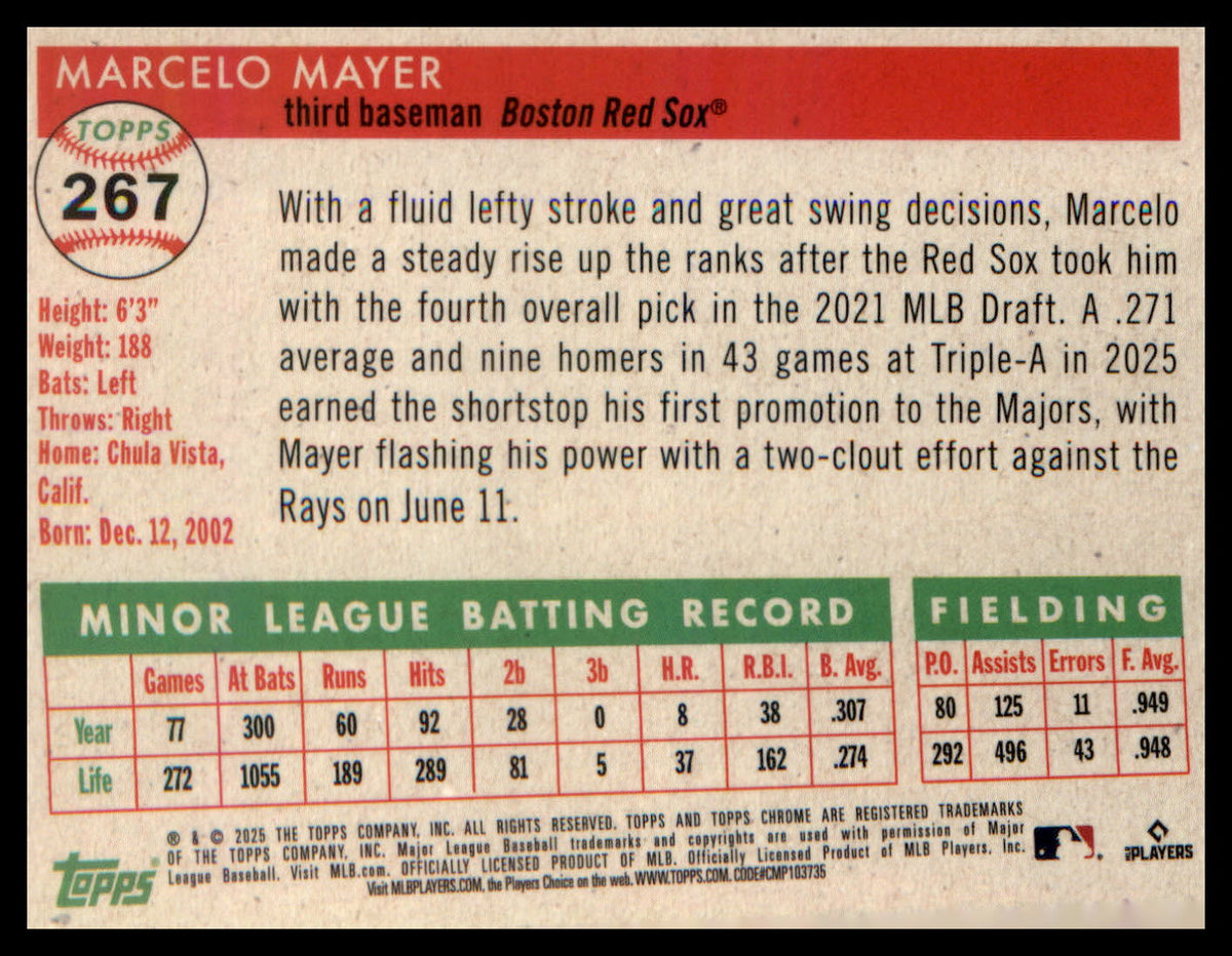 2025 Topps Chrome Platinum #267 Marcelo Mayer RC RC