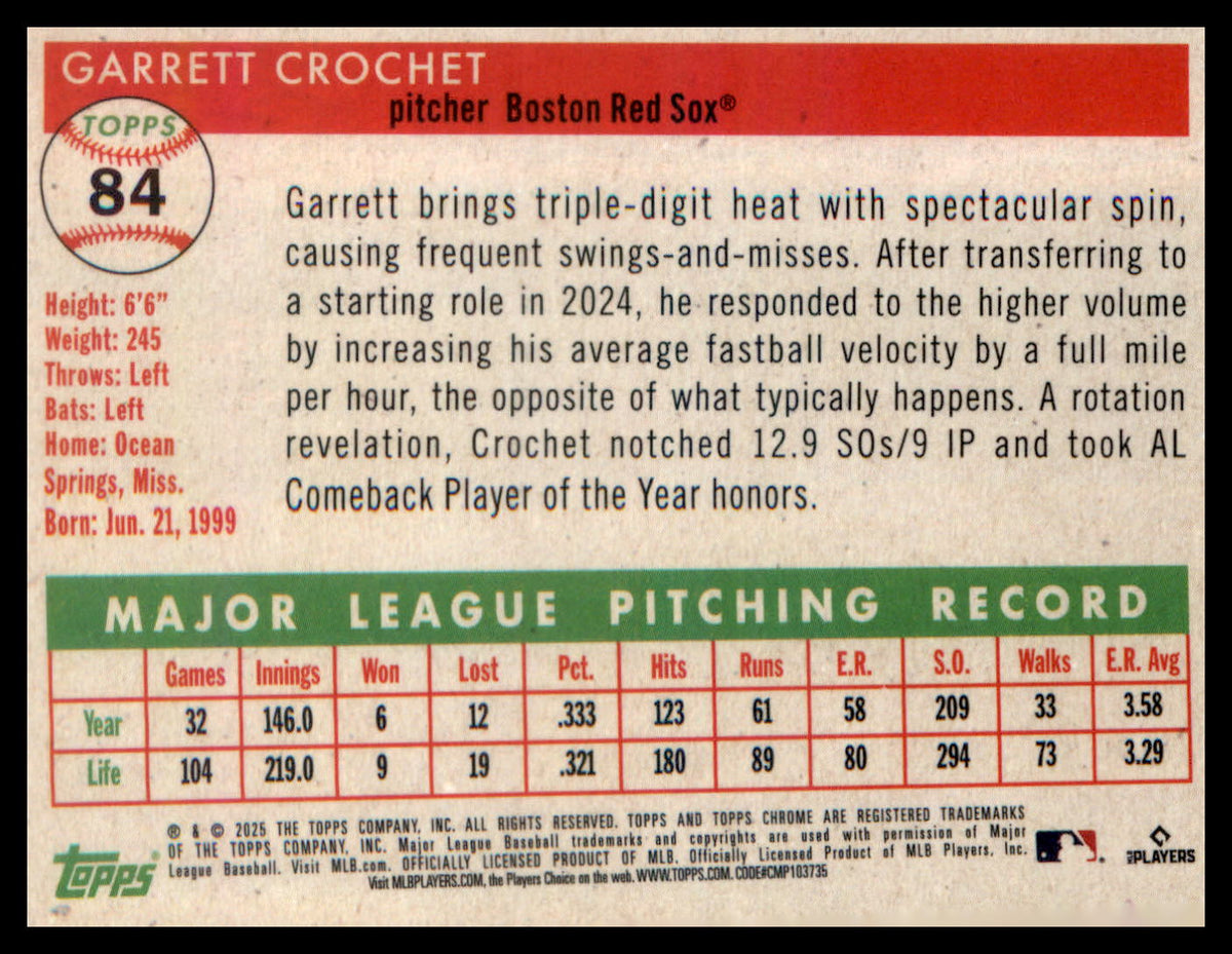 2025 Topps Chrome Platinum #84 Garrett Crochet