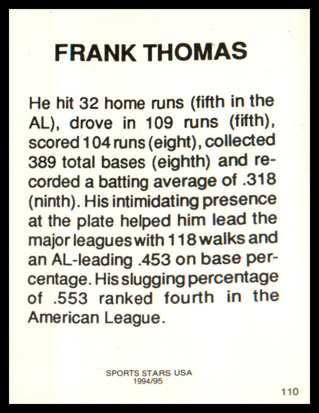 1993-95 Sports Stars USA #110 Frank Thomas