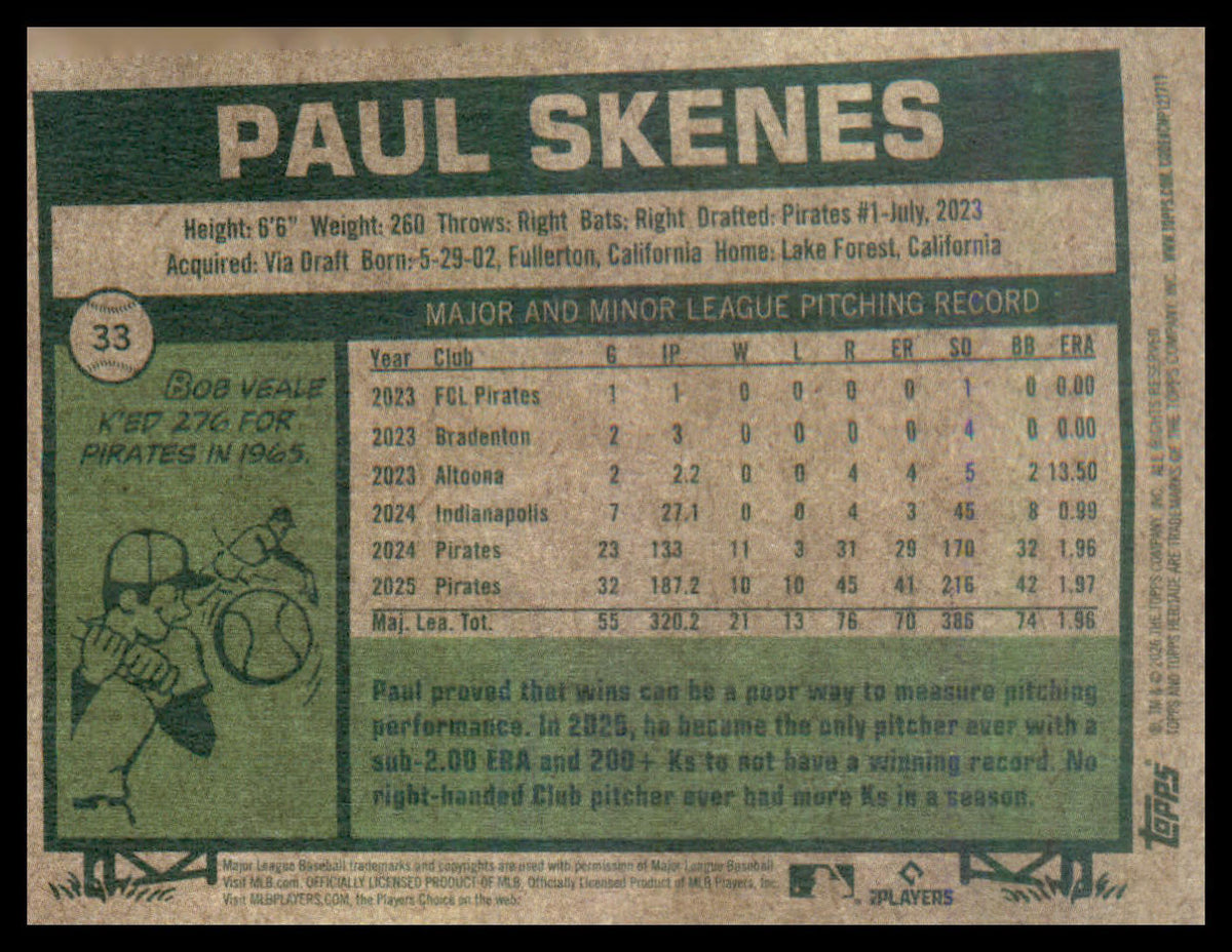 2026 Topps Heritage #33 Paul Skenes