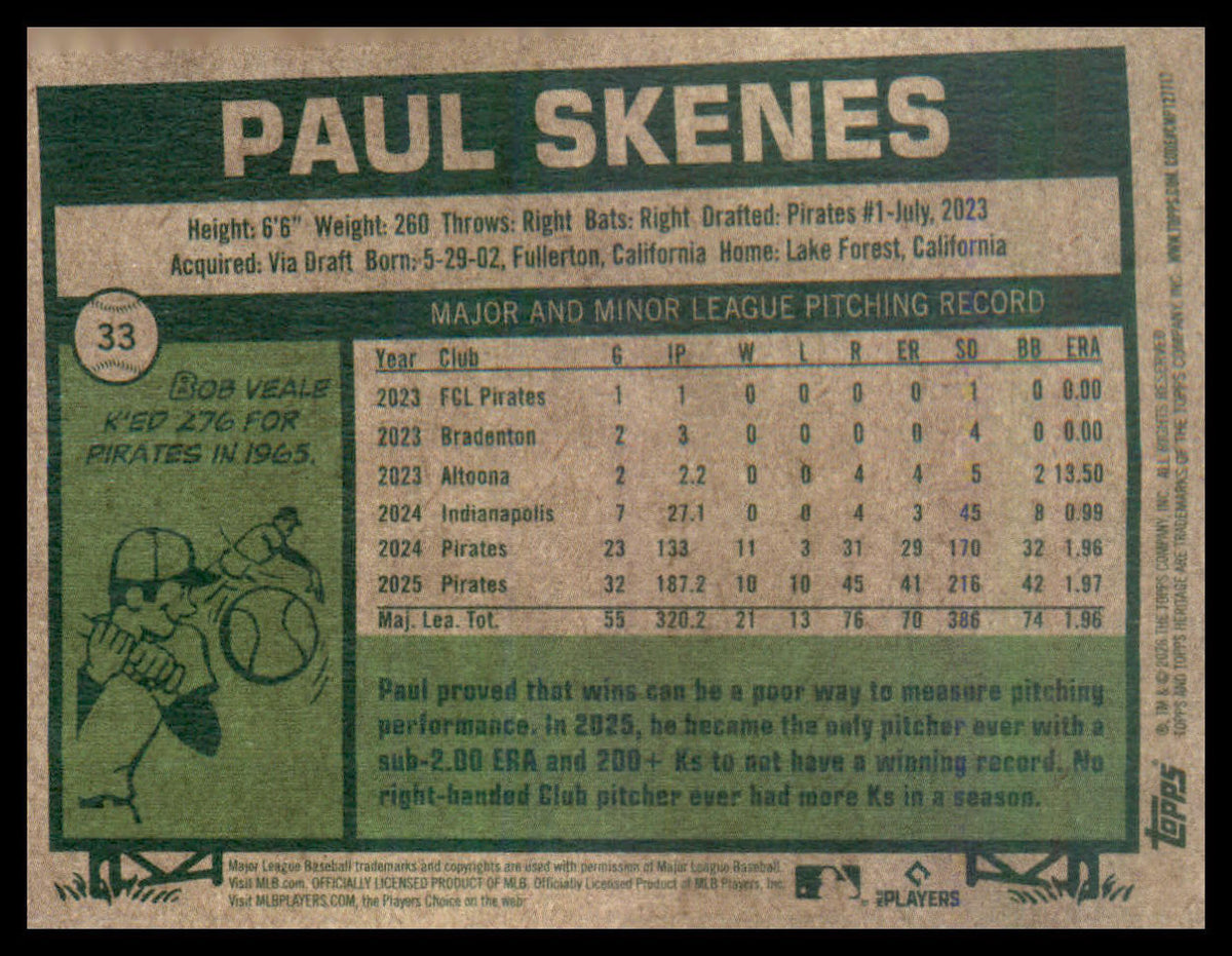 2026 Topps Heritage #33 Paul Skenes