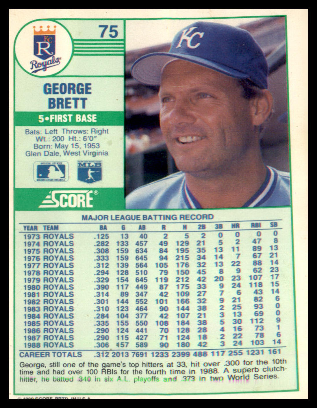1989 Score #75b George Brett