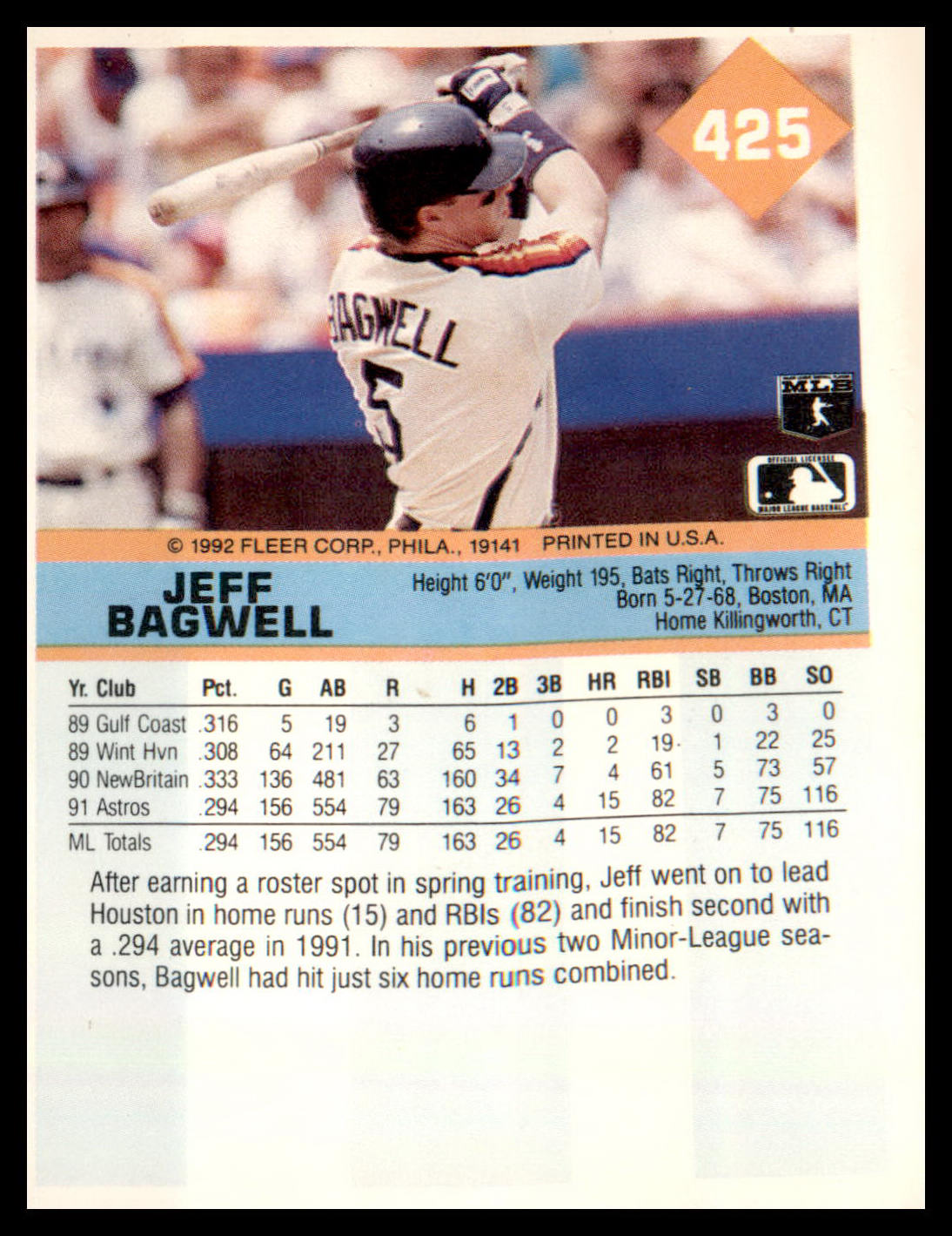1992 Fleer #425 Jeff Bagwell