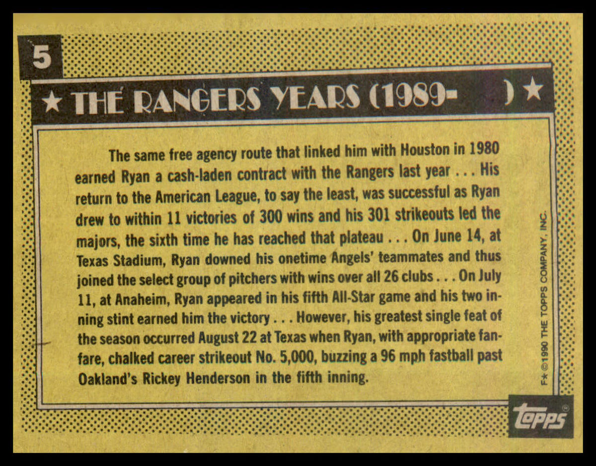 1990 Topps #5 Nolan Ryan
