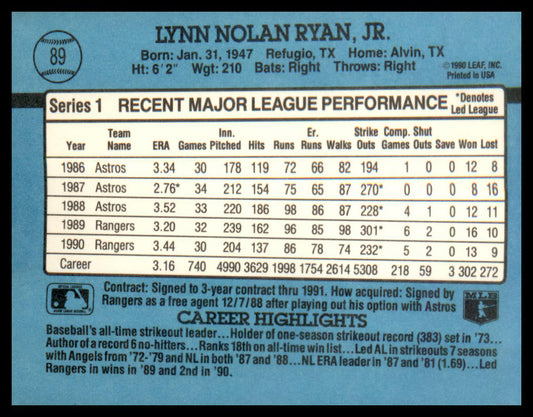 1991 Donruss #89b Nolan Ryan
