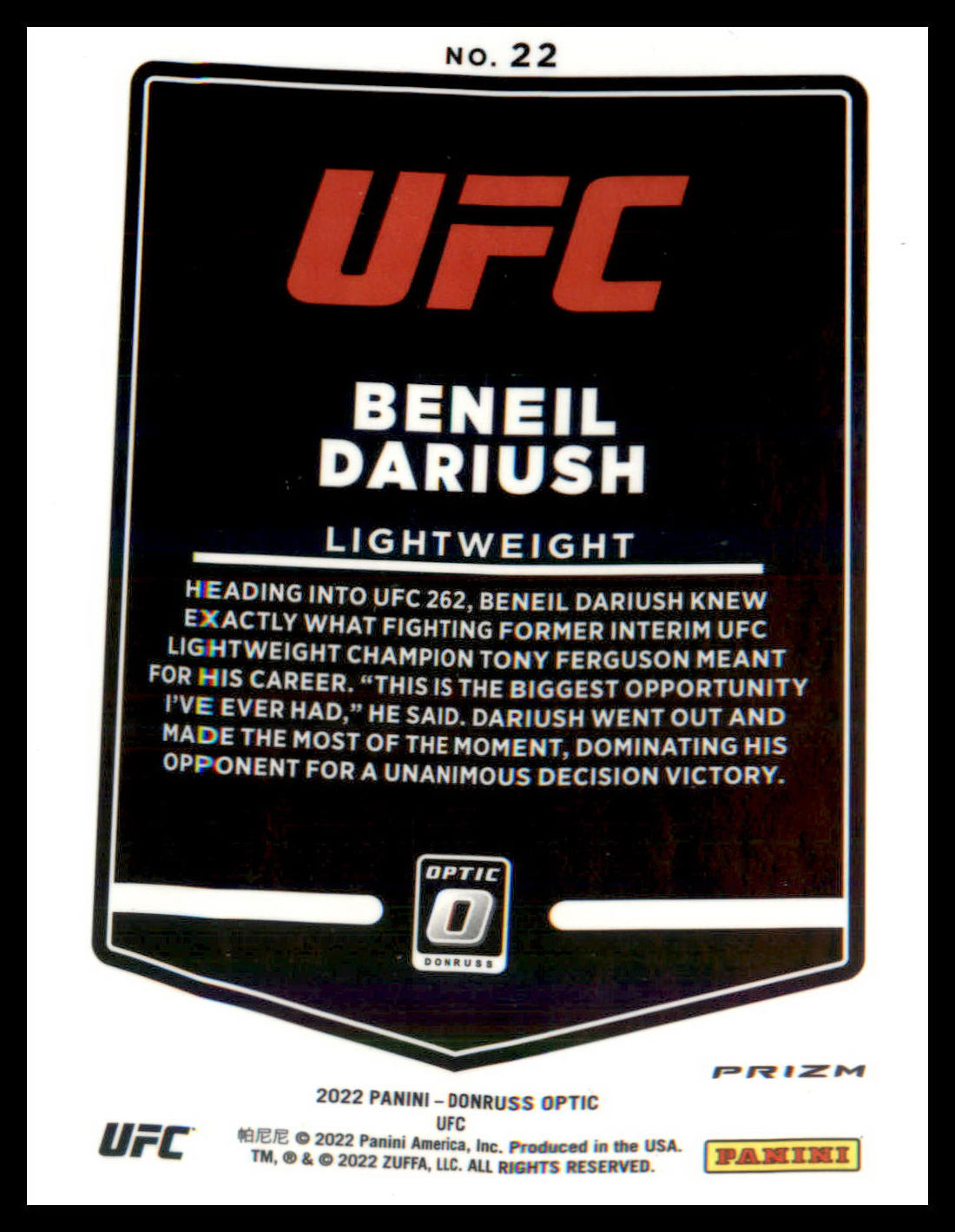 2022 Donruss Optic UFC Holo #22 Beneil Dariush