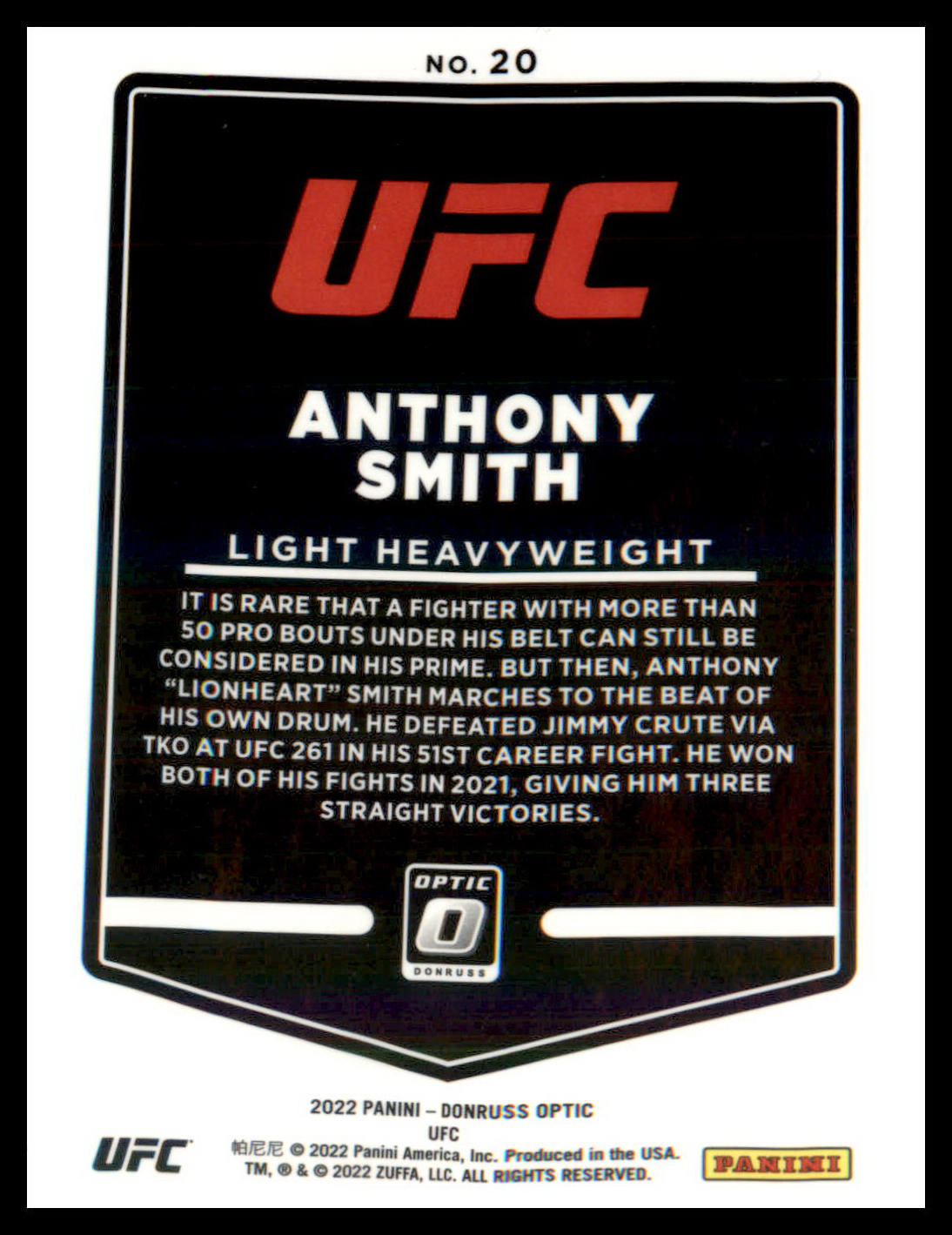 2022 Donruss Optic UFC #20 Anthony Smith