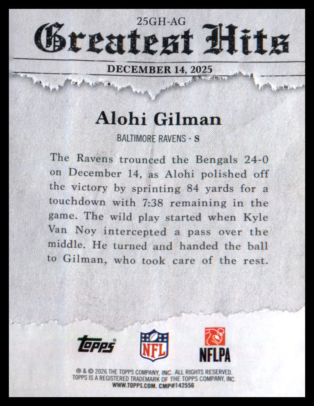 2026 Topps Flagship 2025 Greatest Hits #25GH-AG Alohi Gilman