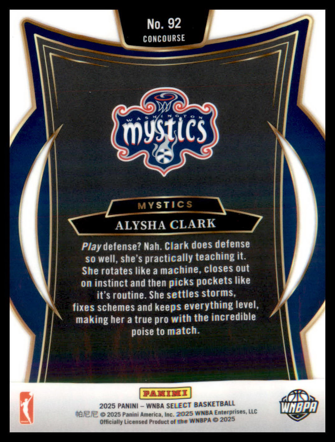 2025 Panini Select WNBA #92 Alysha Clark