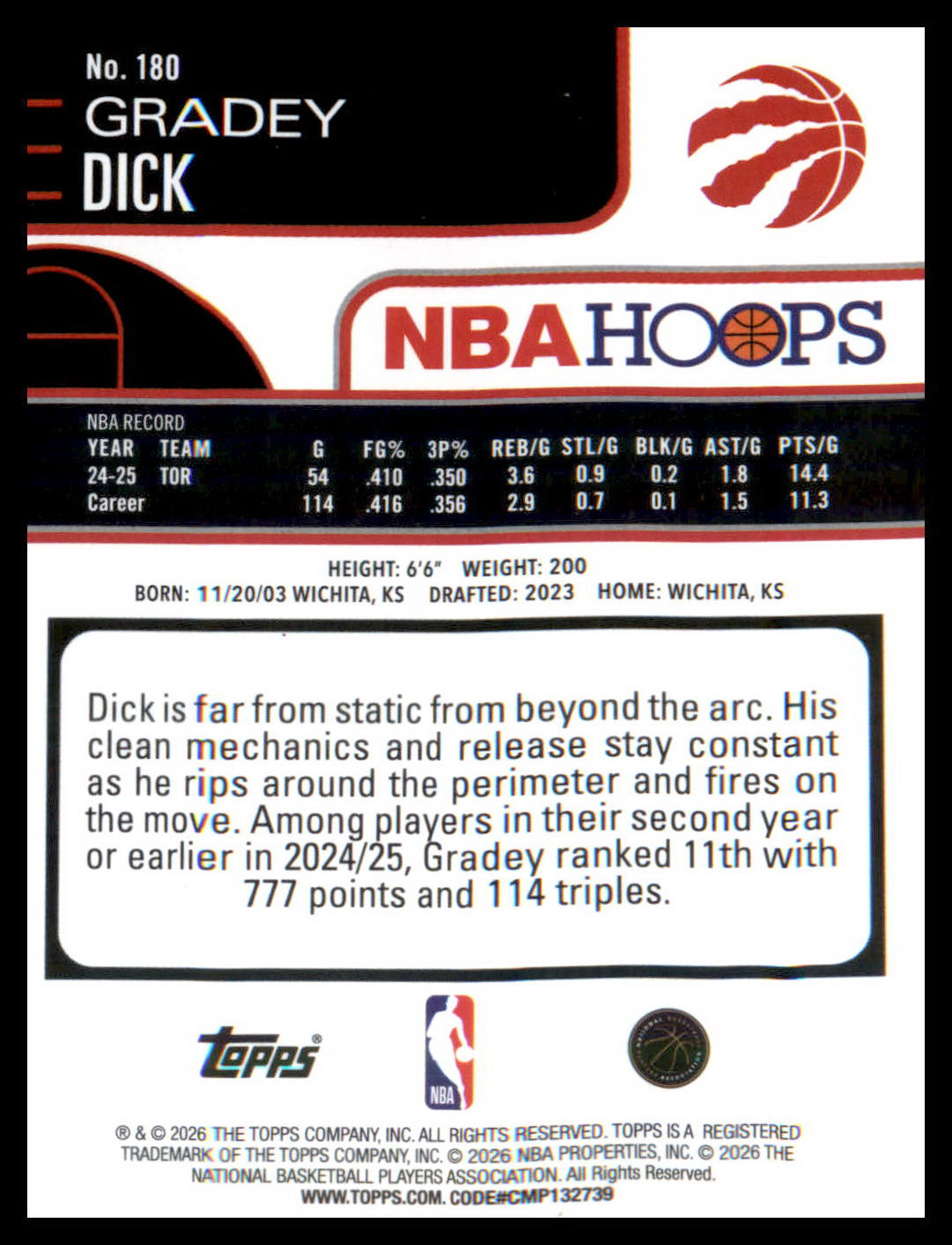 2025-26 Hoops #180 Gradey Dick