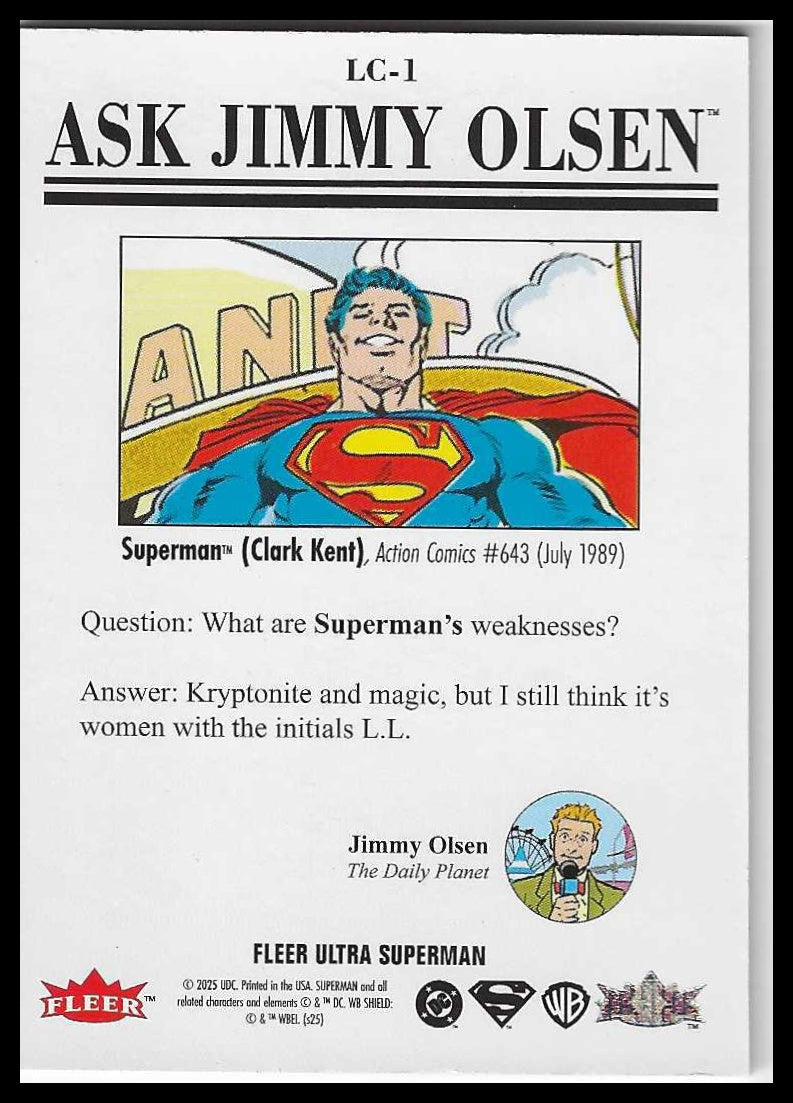 2026 Fleer Ultra Superman Ask Jimmy Olsen #LC-1 Superman (Clark Kent)