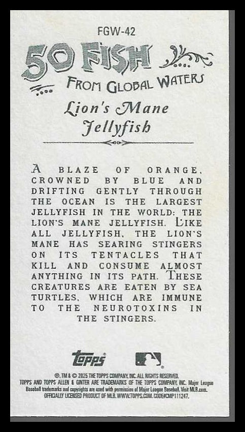 2025 Topps A & G Mini 50 Fish Global Waters #FGW-42 Lion's Mane Jellyfish