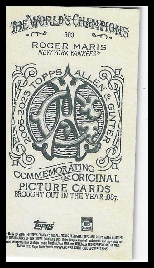 2025 Topps Allen & Ginter Mini A & G Back #303 Roger Maris