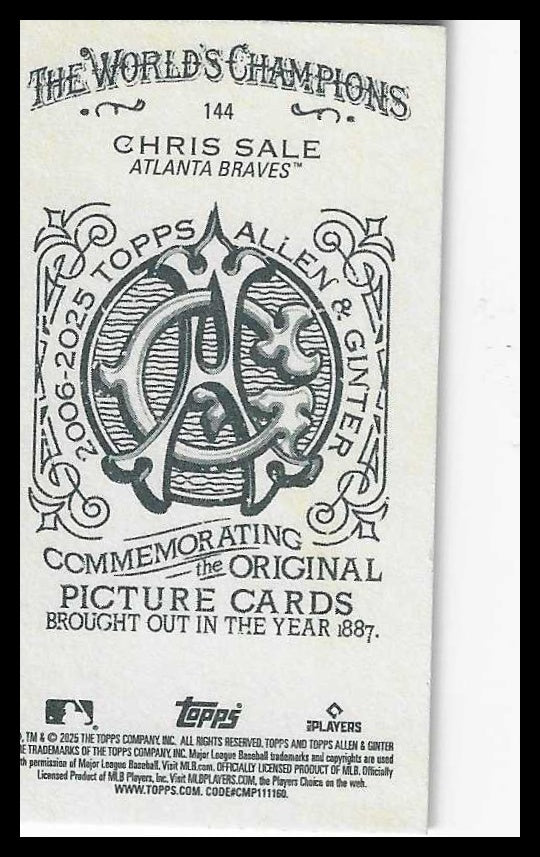 2025 Topps Allen & Ginter Mini A & G Back #144 Chris Sale