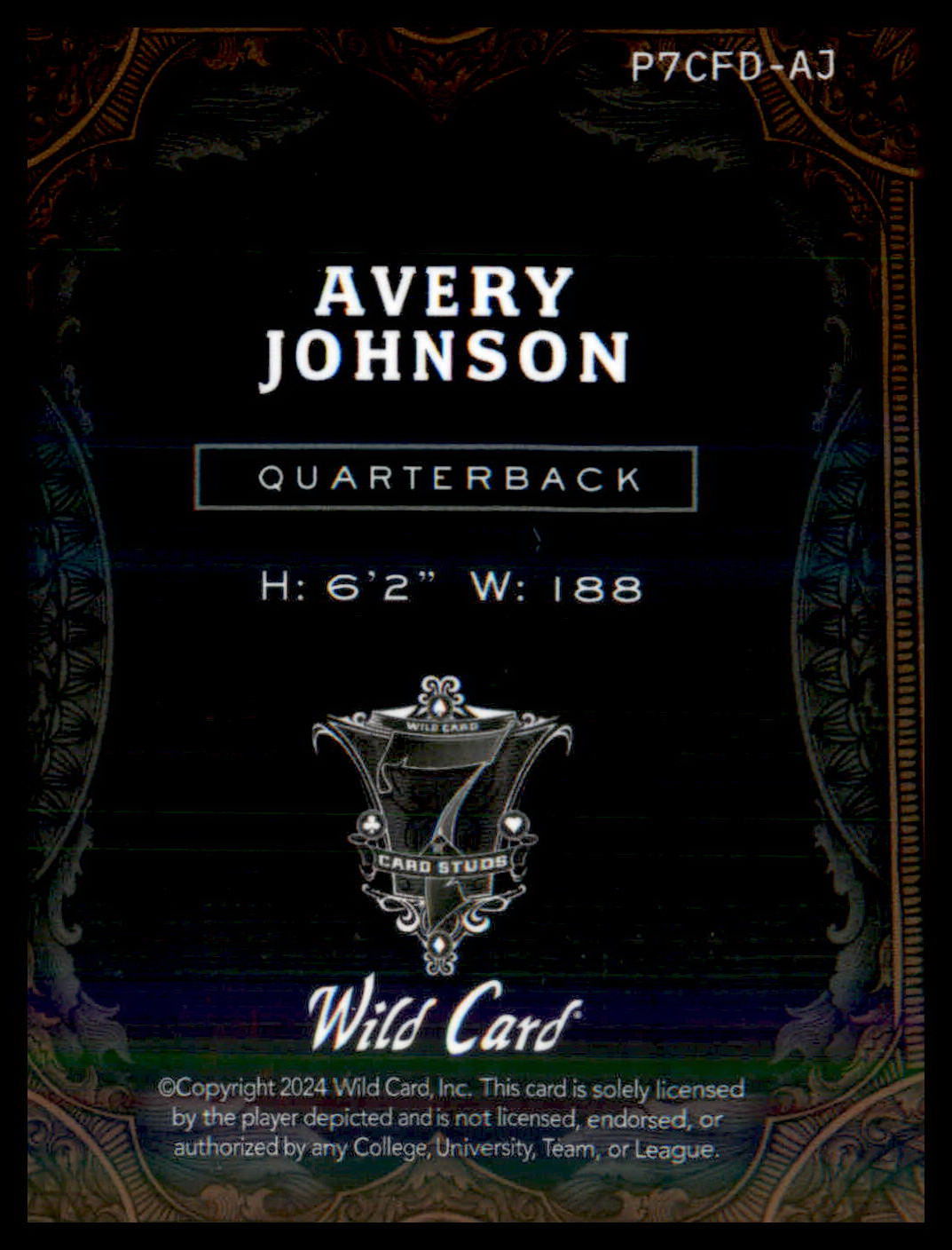 2024 WC 7 Card Studs DiamondFlourishes Rainbow Gold #P7CFDAJ Avery Johnson #/2