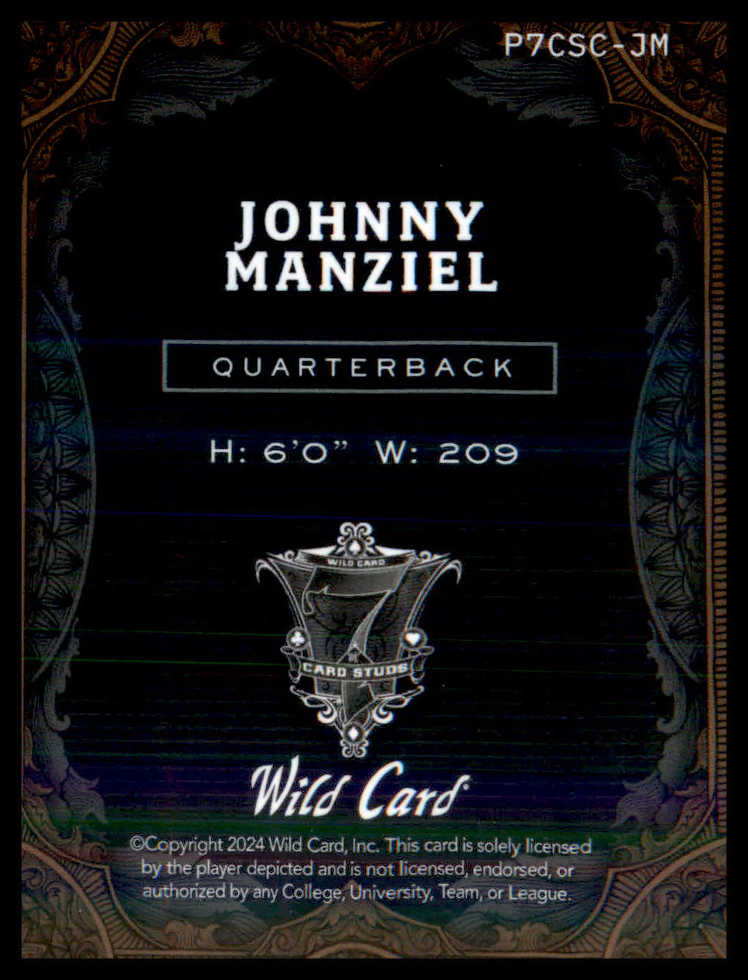 2024 WC 7 Card Studs ClubsFireScrolls Rainbow Copper #P7CSCJM Johnny Manziel #/7