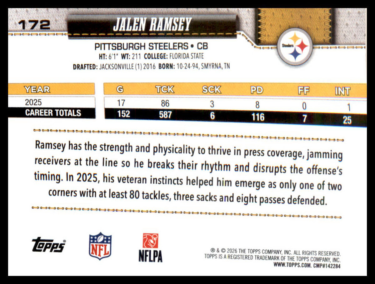 2026 Topps Flagship Rainbow Foil #172 Jalen Ramsey