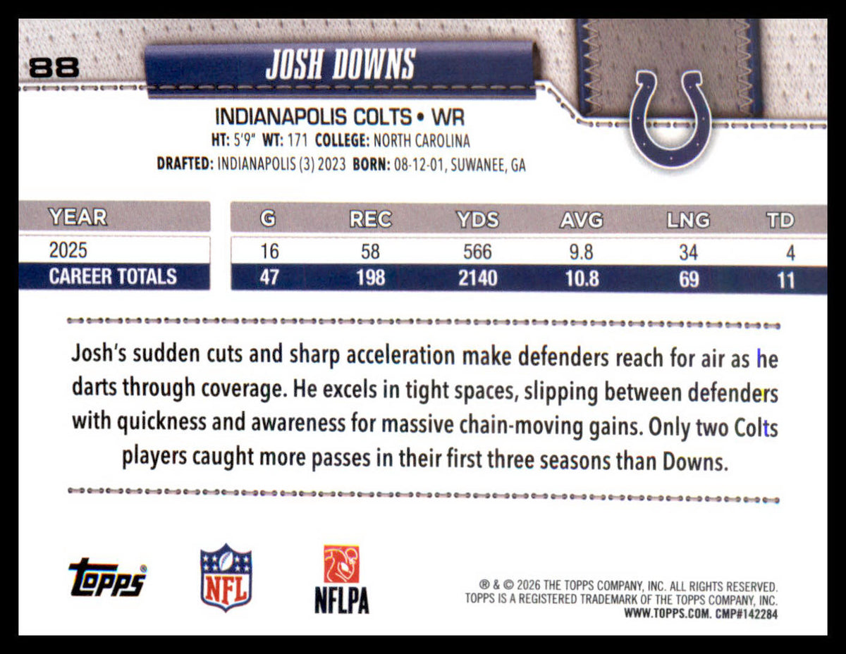 2026 Topps Flagship Football Parallel Rainbow Foil #88 Josh Downs