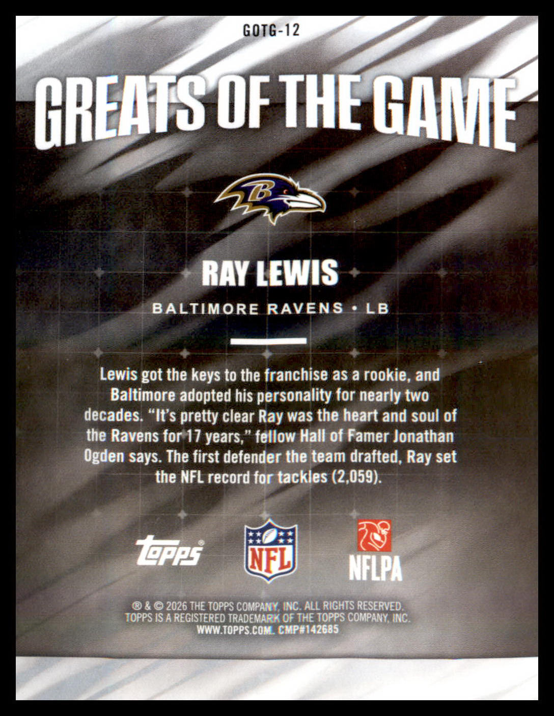 2026 Topps Flagship Greats Of The Game #GOTG-12 Ray Lewis