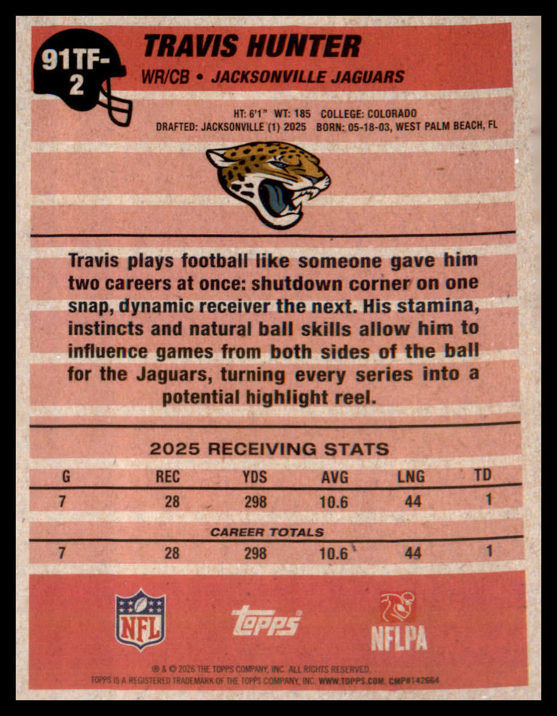 2026 Topps Flagship 1991 Topps Football Crackle #91TF-2 Travis Hunter