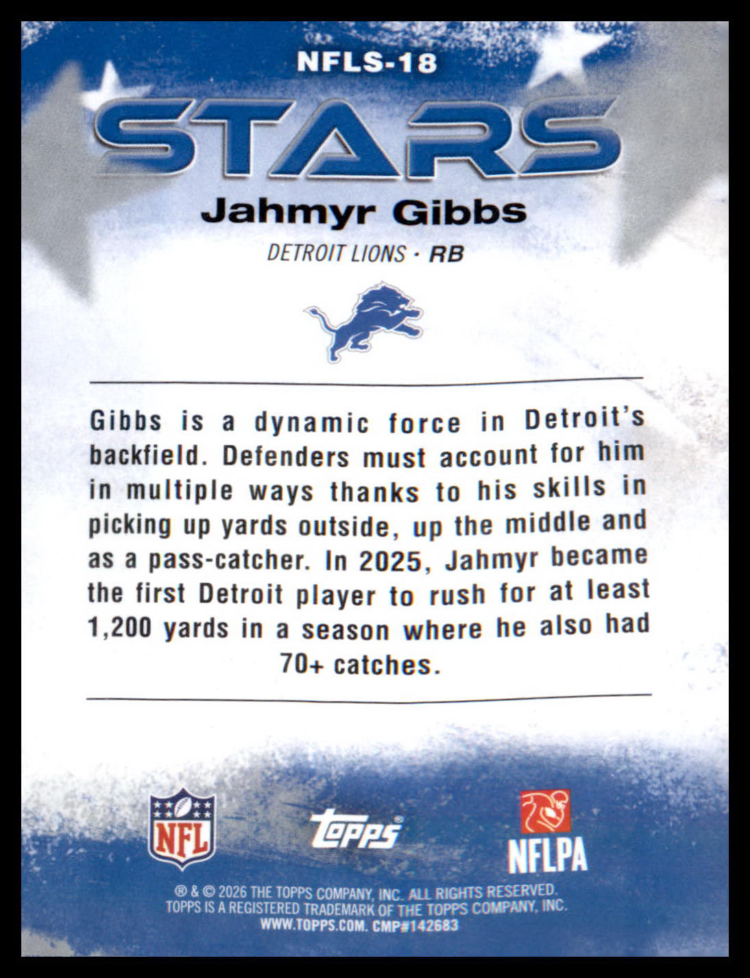 2026 Topps Flagship NFL Stars #NFLS-18 Jahmyr Gibbs