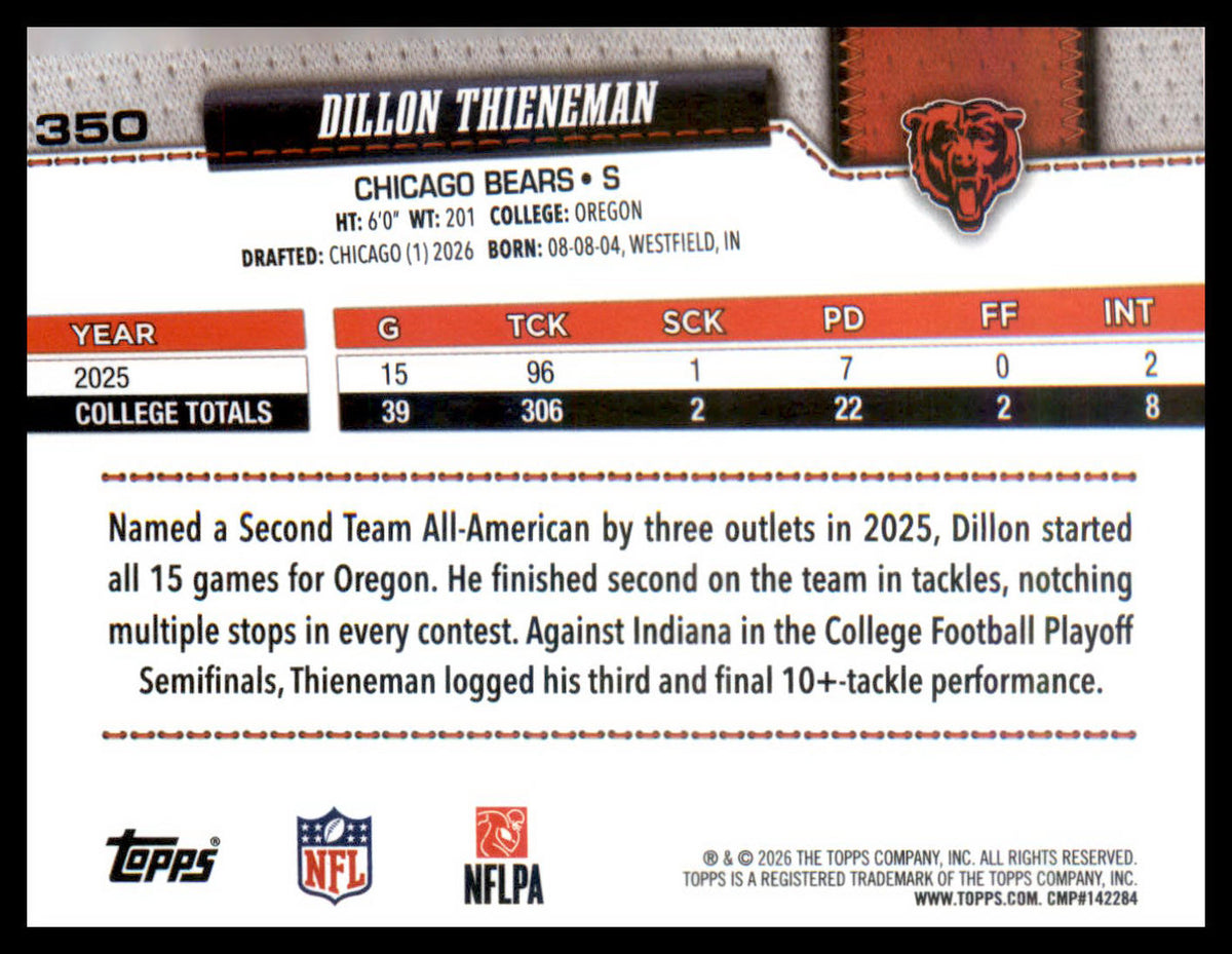 2026 Topps Flagship #350 Dillon Thieneman RC RC