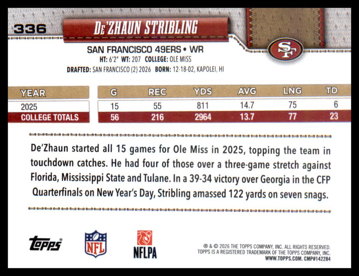 2026 Topps Flagship #336 De’Zhaun Stribling RC RC