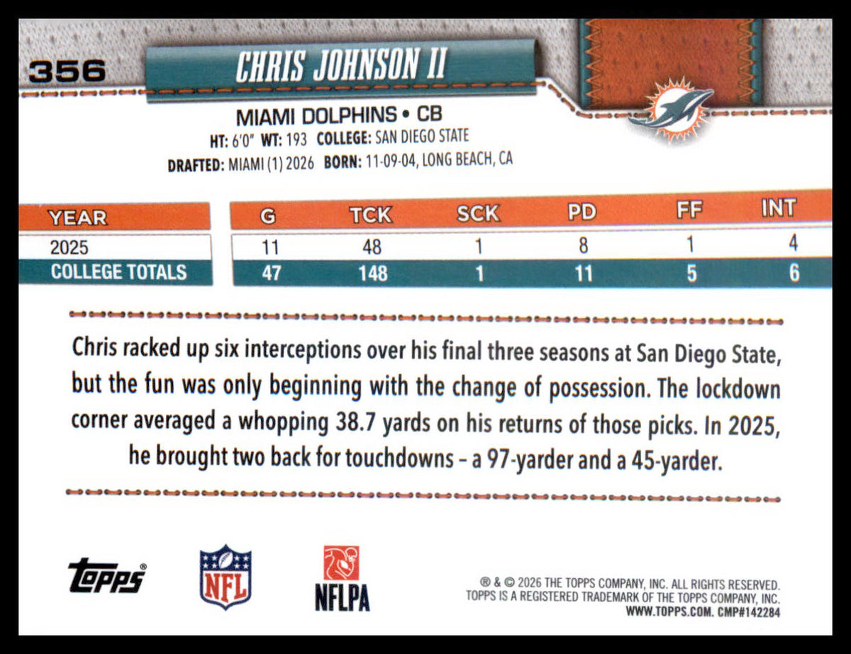 2026 Topps Flagship #356 Chris Johnson II RC RC