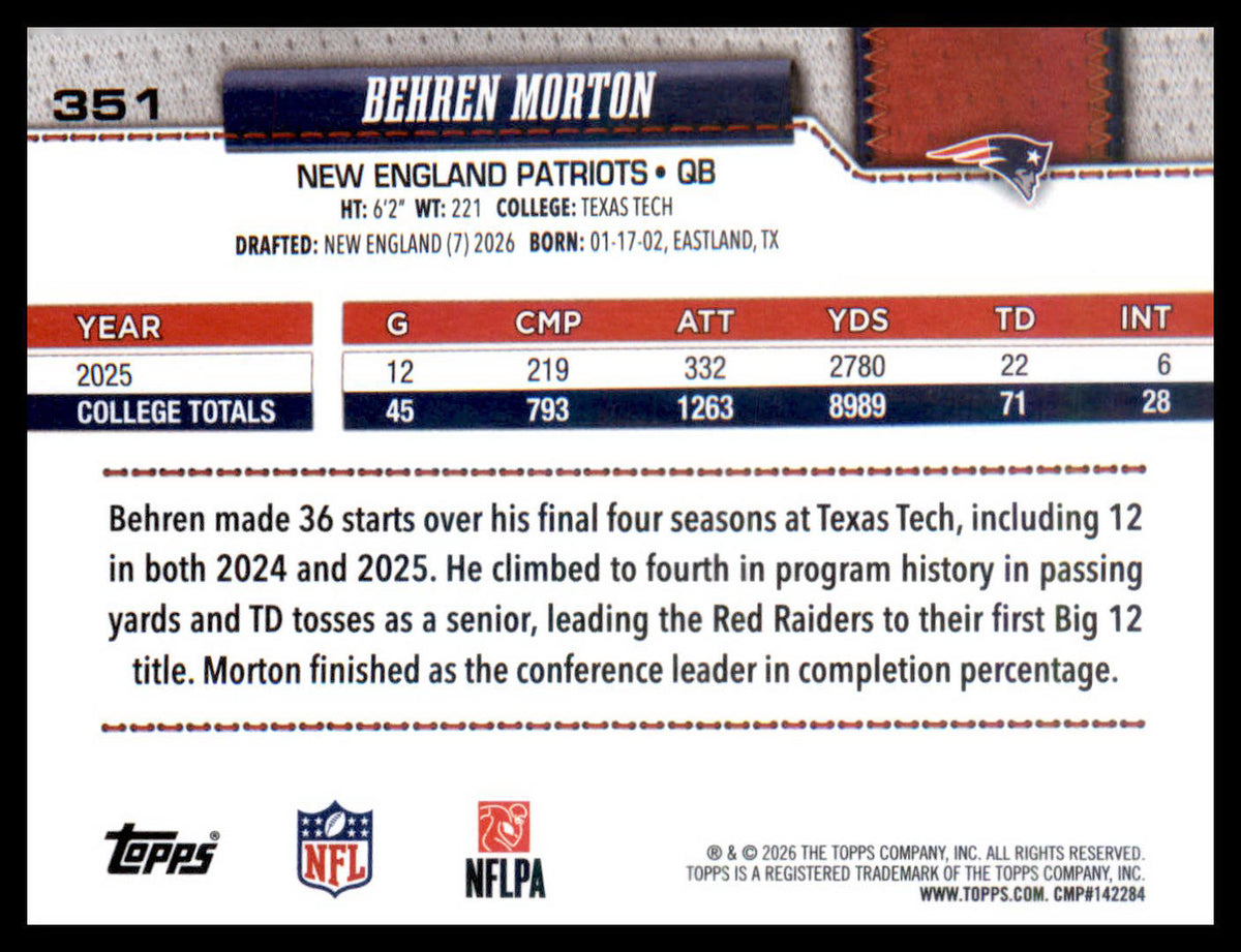 2026 Topps Flagship #351 Behren Morton RC RC