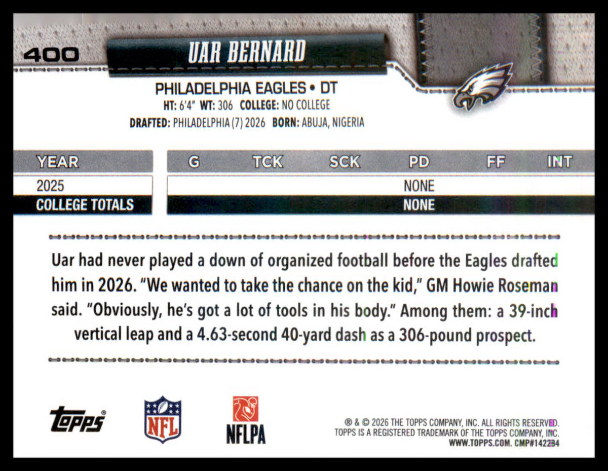 2026 Topps Flagship #400 Uar Bernard RC RC