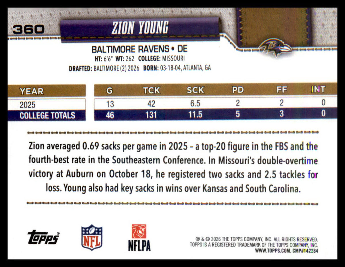 2026 Topps Flagship #360 Zion Young RC RC