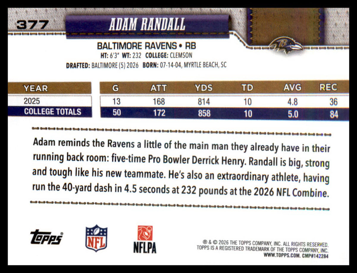 2026 Topps Flagship #377 Adam Randall RC RC