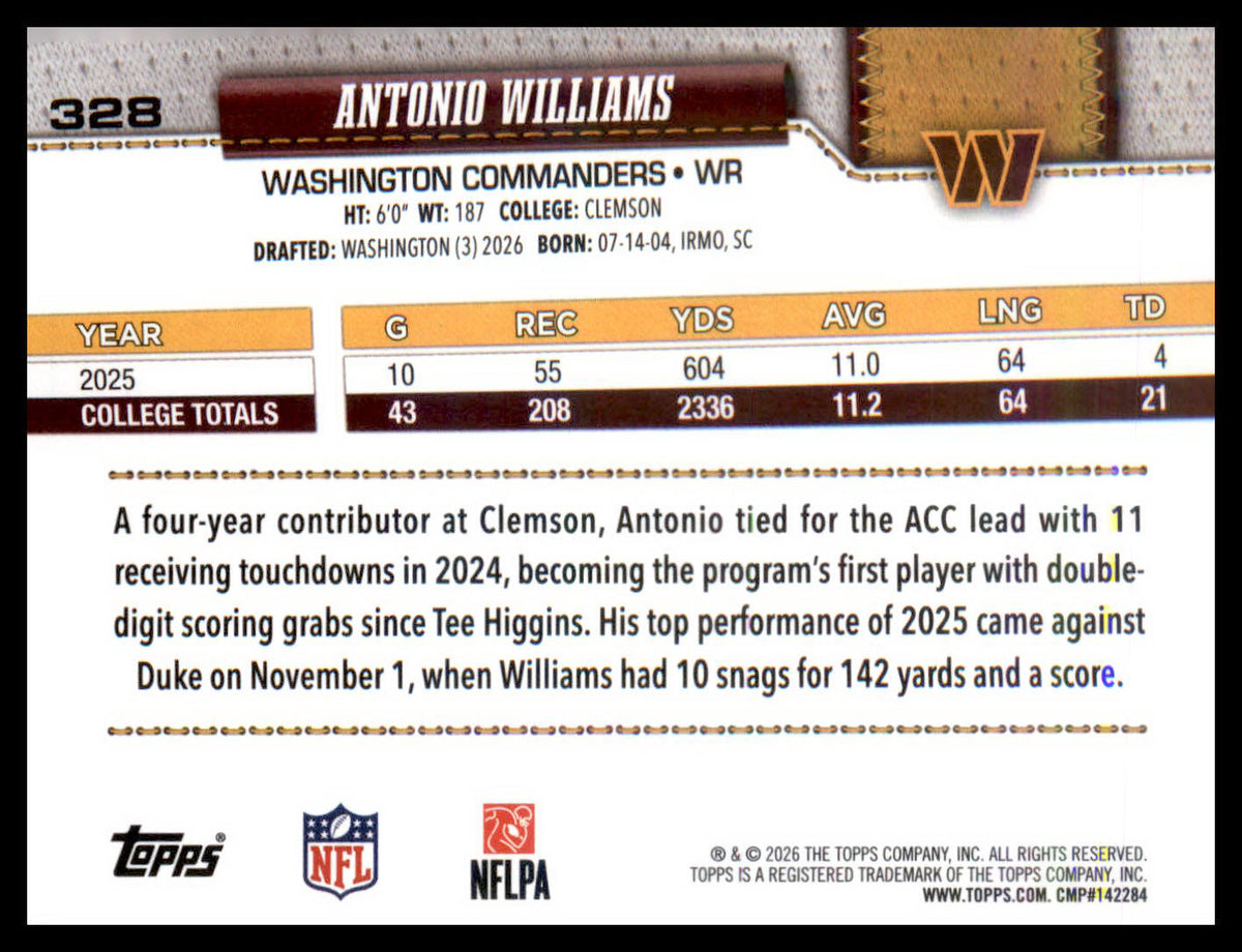 2026 Topps Flagship #328 Antonio Williams RC RC