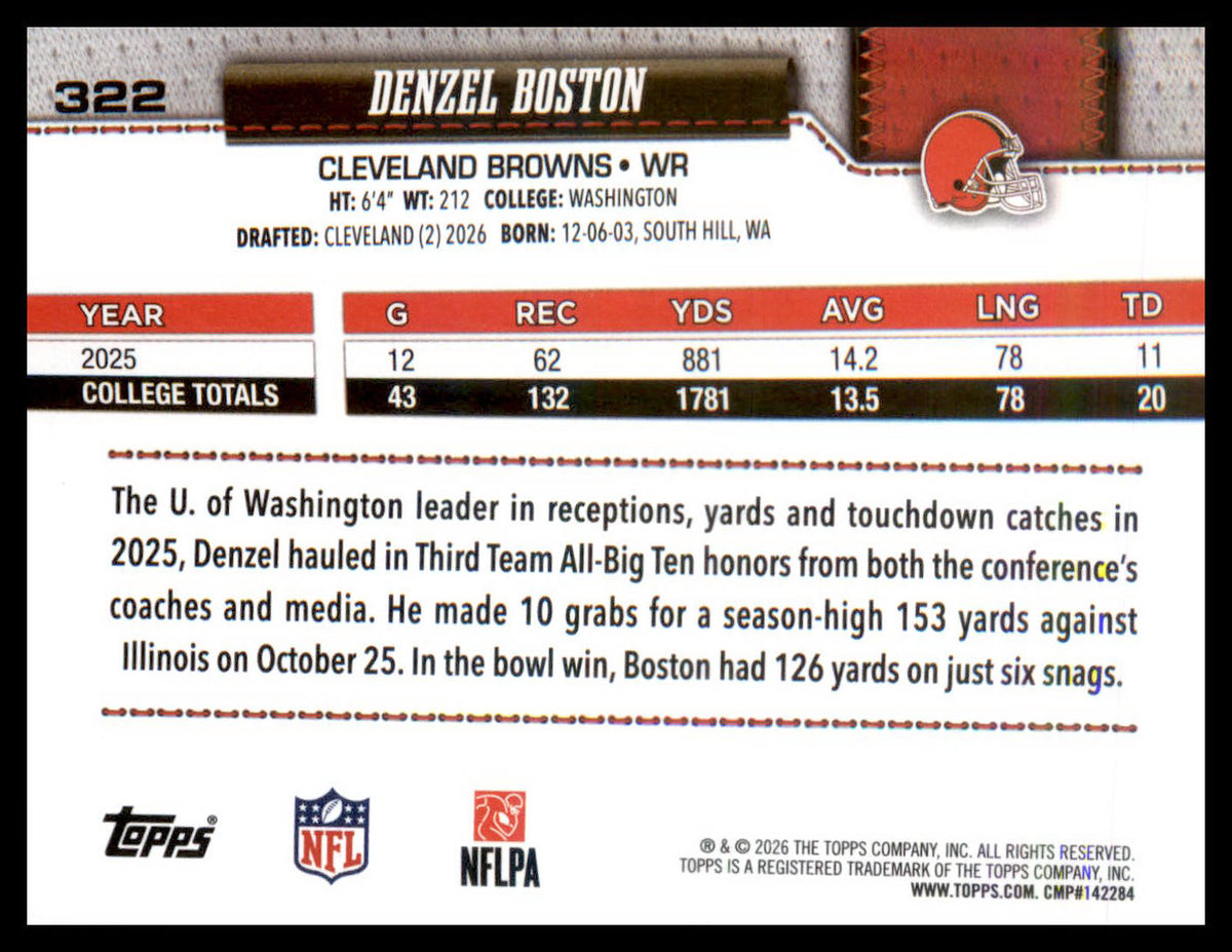 2026 Topps Flagship #322 Denzel Boston RC RC