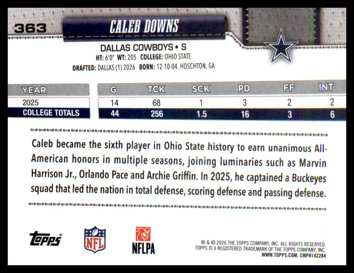 2026 Topps Flagship #363 Caleb Downs RC RC