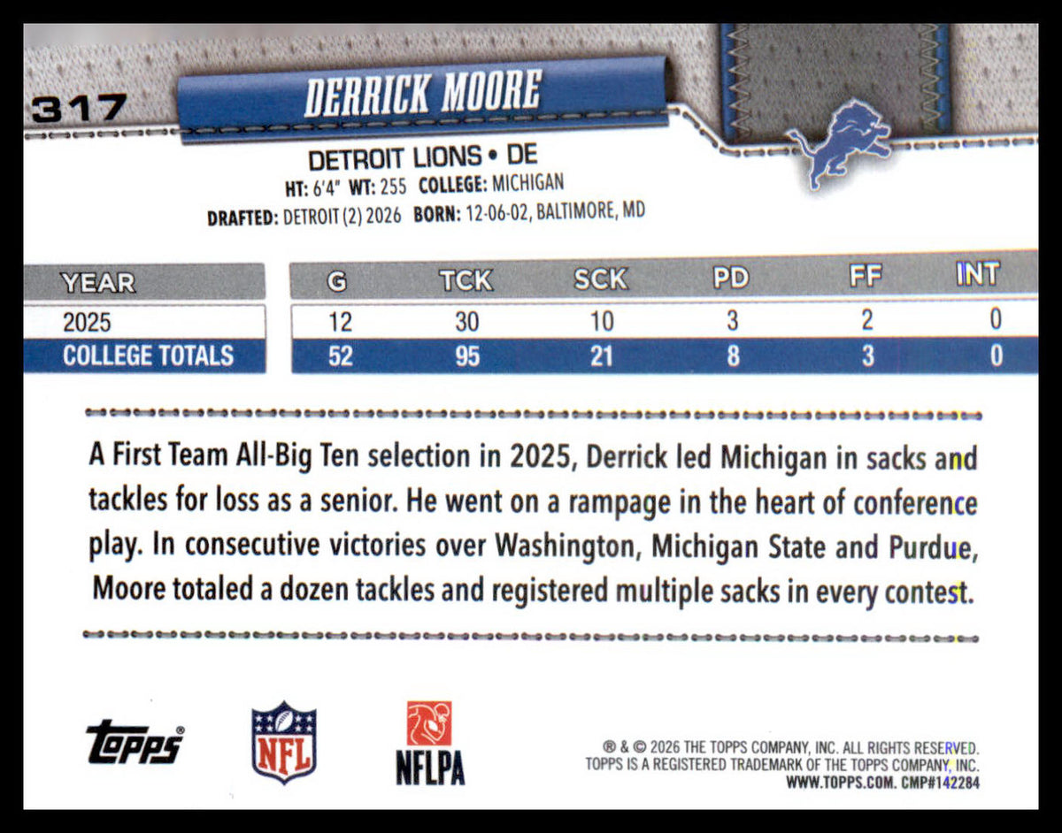 2026 Topps Flagship #317 Derrick Moore RC RC