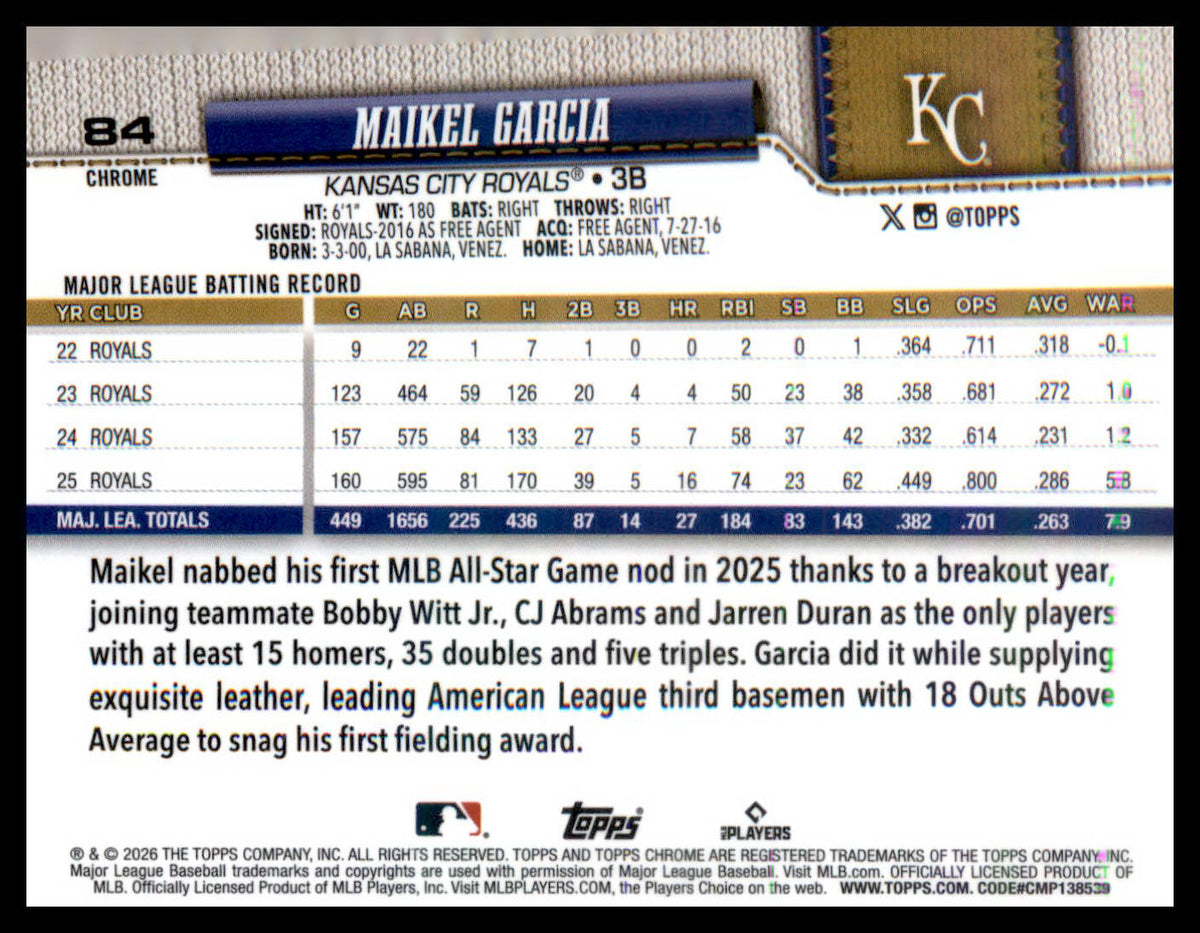 2026 Topps Chrome X-Fractors #84 Maikel Garcia