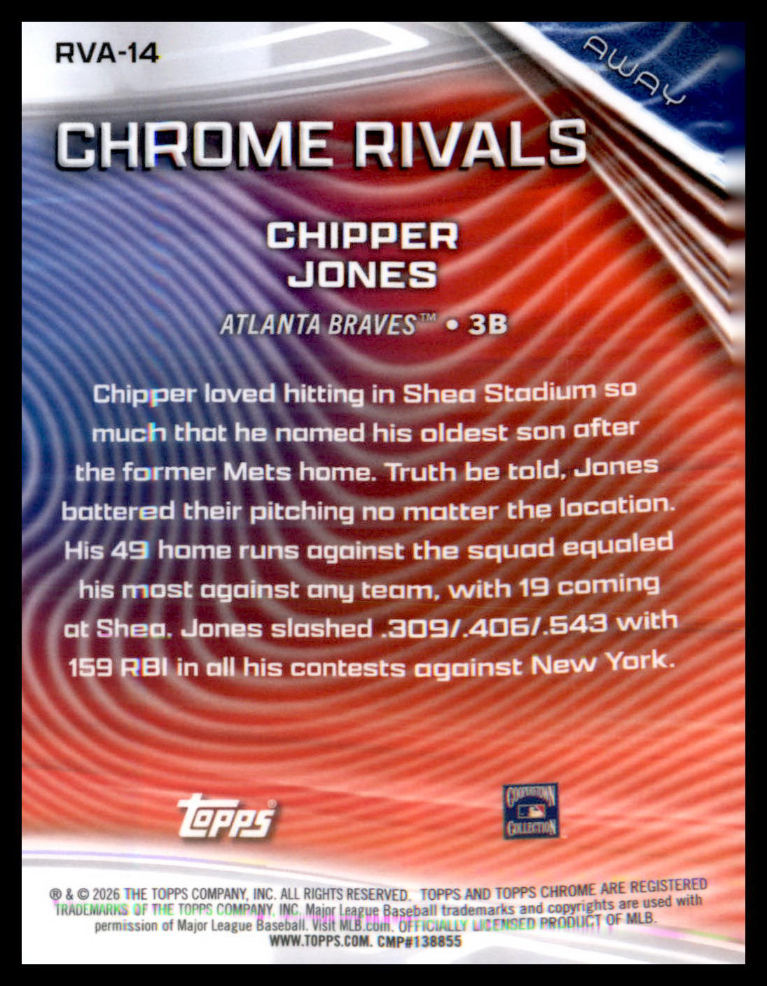 2026 Topps Chrome Chrome Rivals Away #RVA-14 Chipper Jones