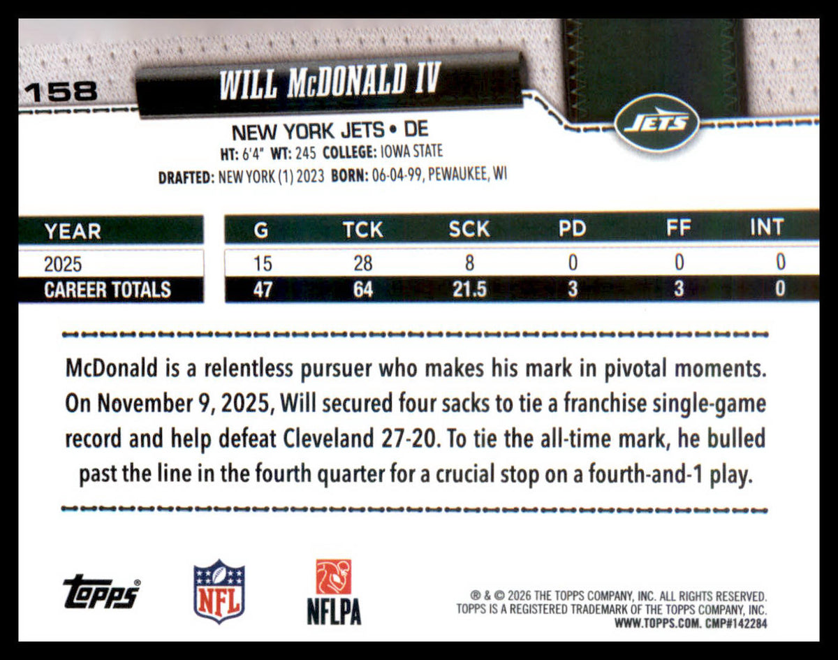 2026 Topps Flagship Holo Foil #158 Will McDonald IV